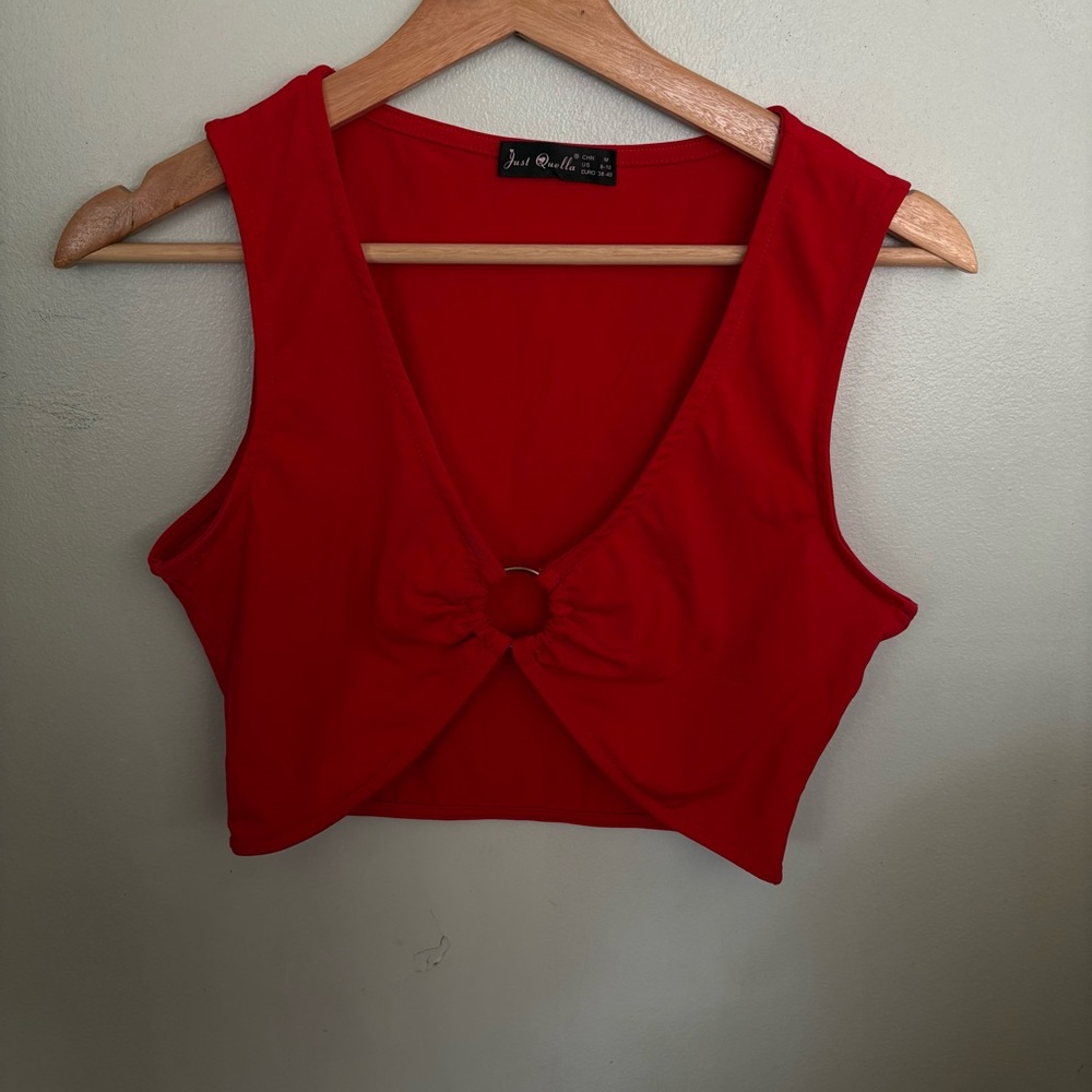Just Quella Red Crop Top with Ring Detail